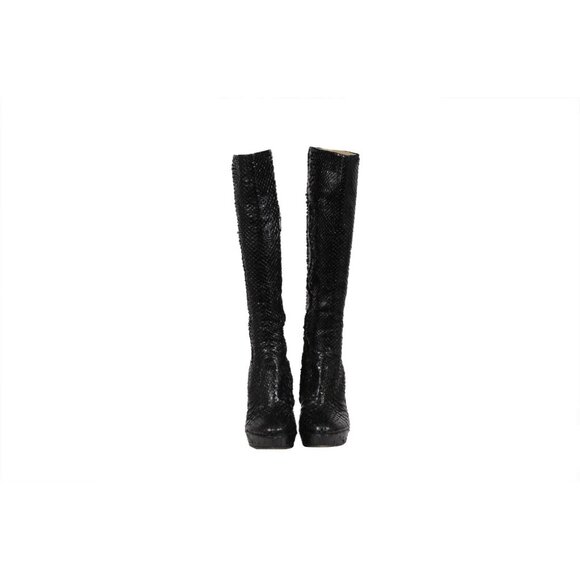 Alexandre Birman Womens Knee High Boots US 8 Black Python Snake Skin 120mm - Picture 2 of 10